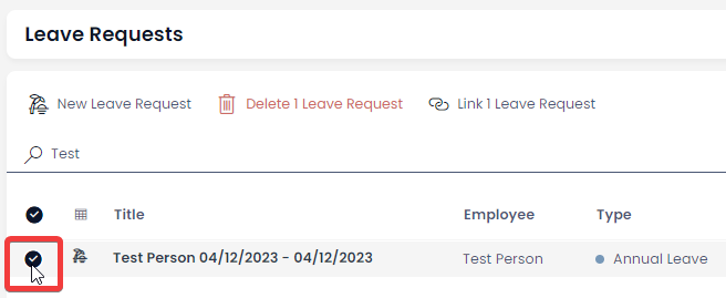 A screenshot that shows how to select a leave request.